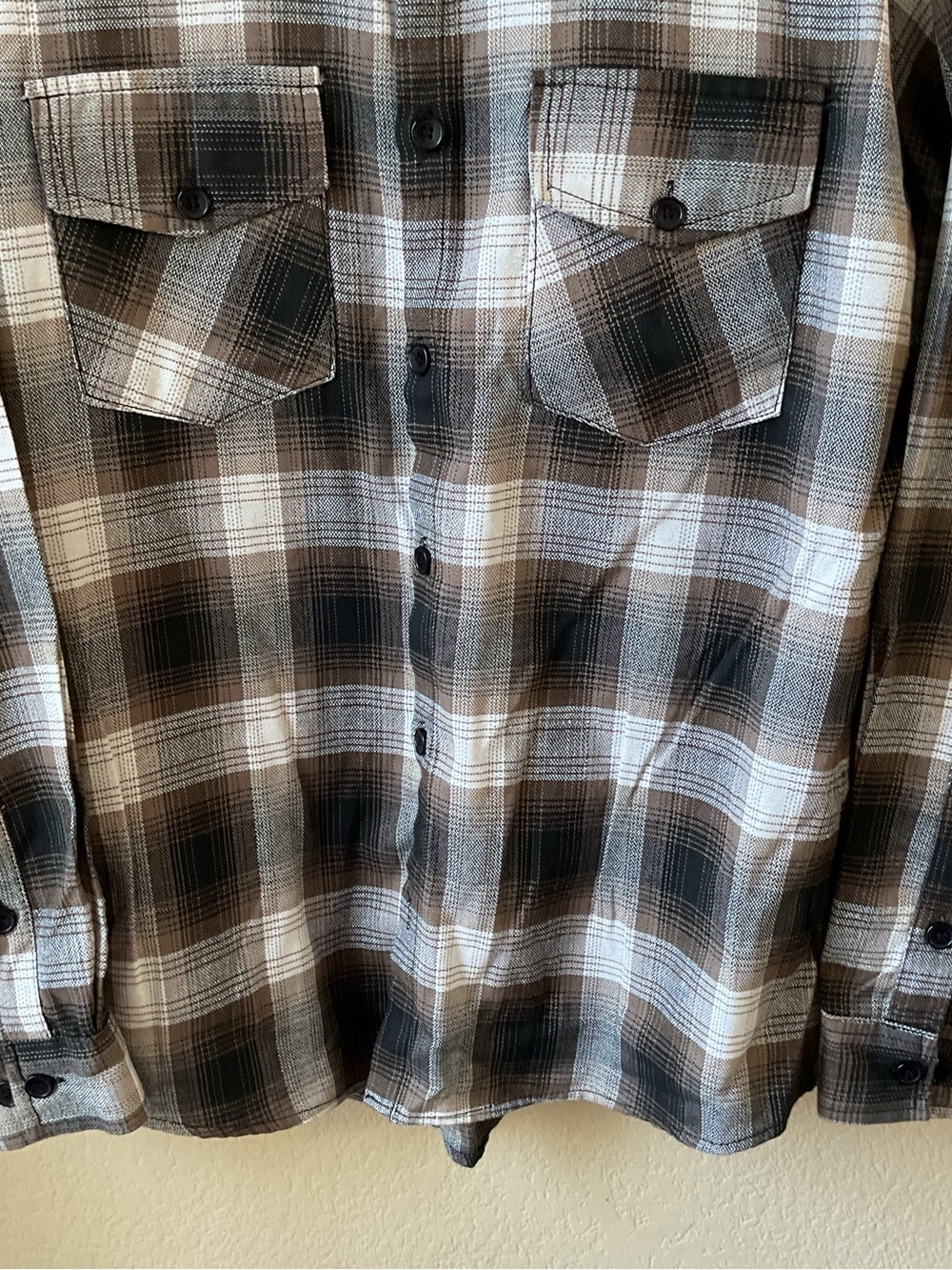 American Outlaw Gear Flannel Shirt 2XL Brown Black Plaid Biker Button Up - Picture 3 of 5